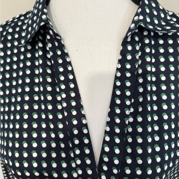 Brooks Brothers Fitted Blue Green Polka Dot V Neck Button Up Blouse - Picture 4 of 10